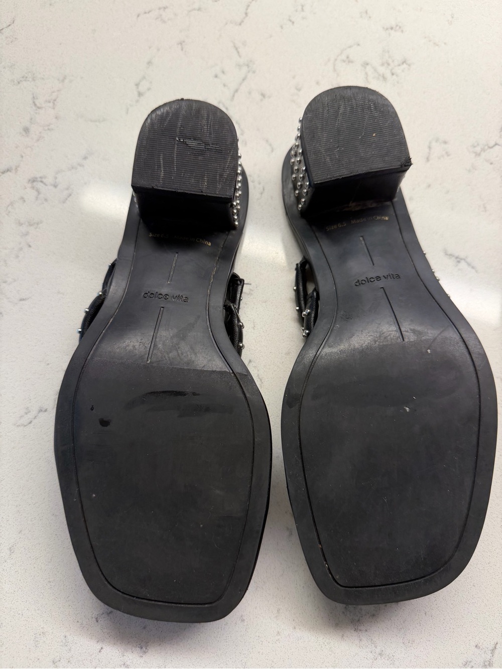 Dolce Vita Black Studded Triple-Strap Block Heel Slides - Picture 6 of 7